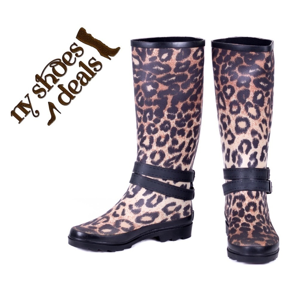 Women Rubber Rain Boots, Leopard Print Rainboots, NEW